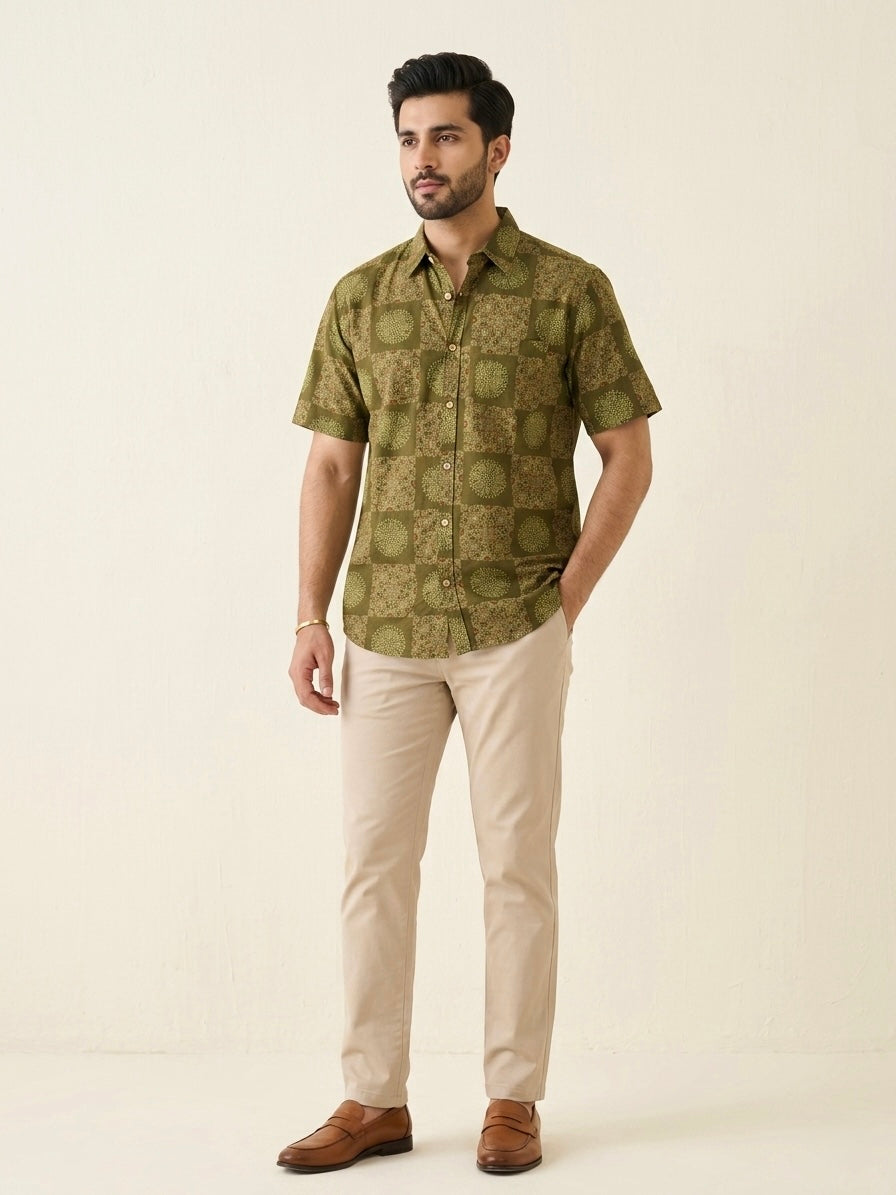 Ajrakh Cotton Half Sleeve Shirt