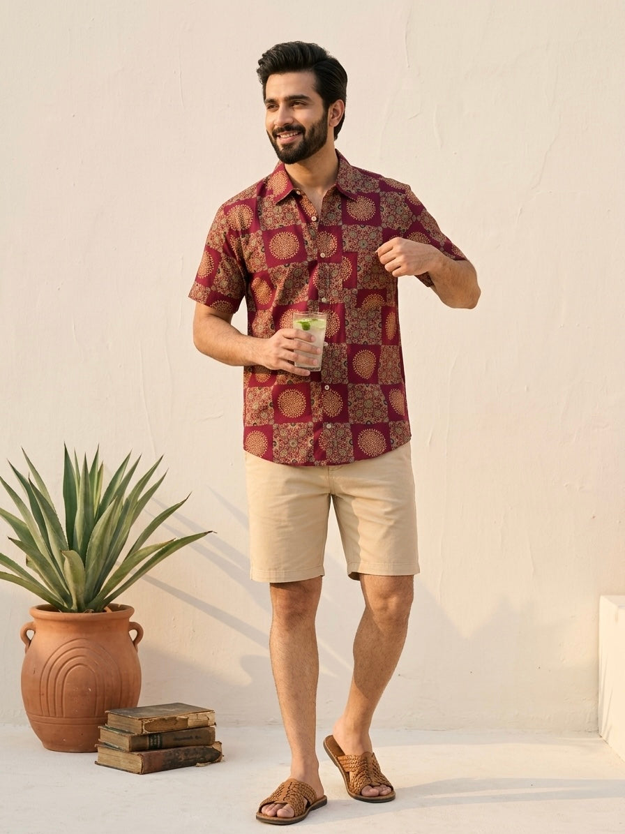 Ajrakh Cotton Half Sleeve Shirt