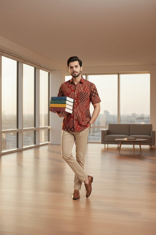 Ajrakh Cotton Half Sleeve Shirt