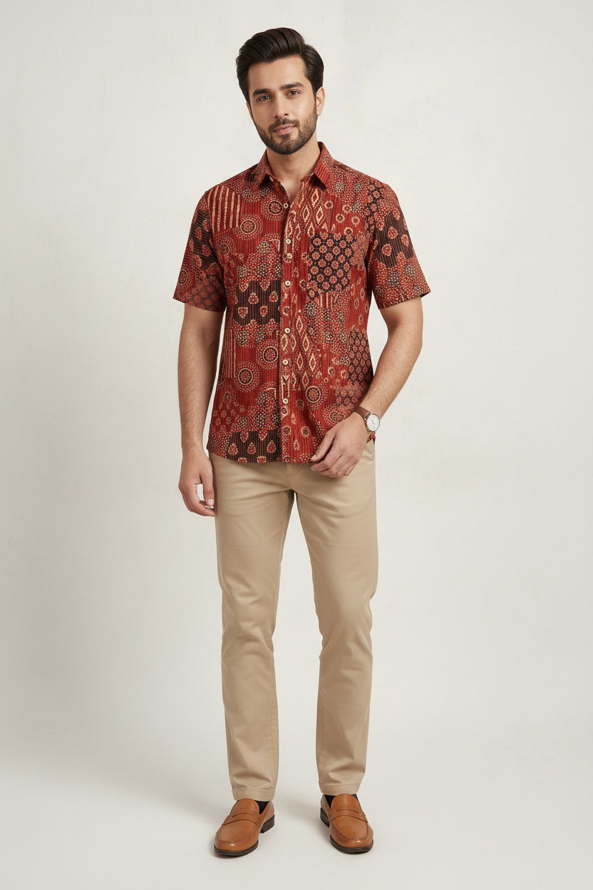 Ajrakh Cotton Half Sleeve Shirt