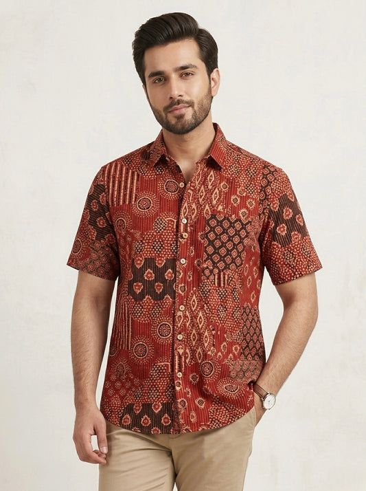 Ajrakh Cotton Half Sleeve Shirt