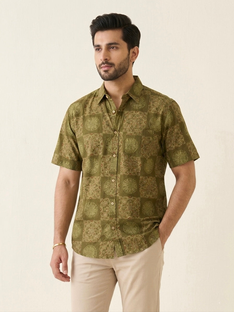 Ajrakh Cotton Half Sleeve Shirt