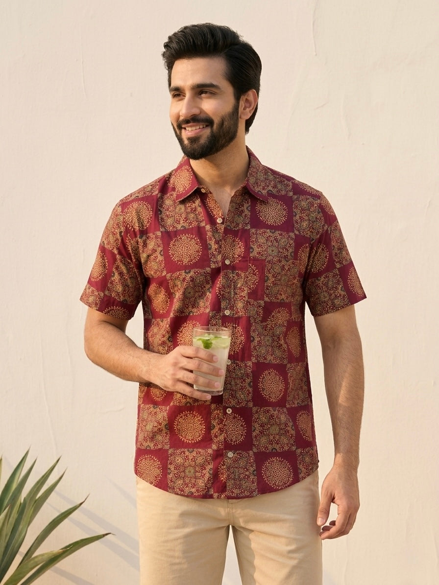 Ajrakh Cotton Half Sleeve Shirt