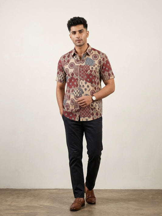 Ajrakh Cotton Half Sleeve Shirt