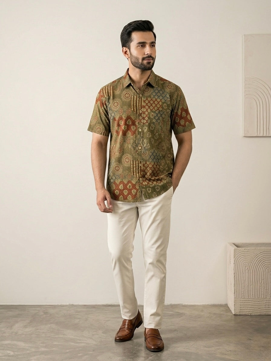 Ajrakh Cotton Half Sleeve Shirt