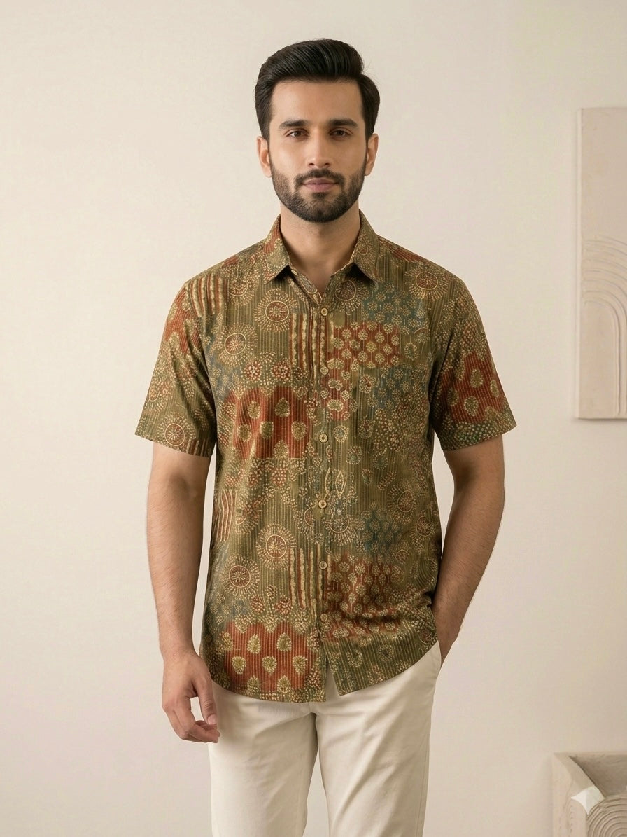 Ajrakh Cotton Half Sleeve Shirt