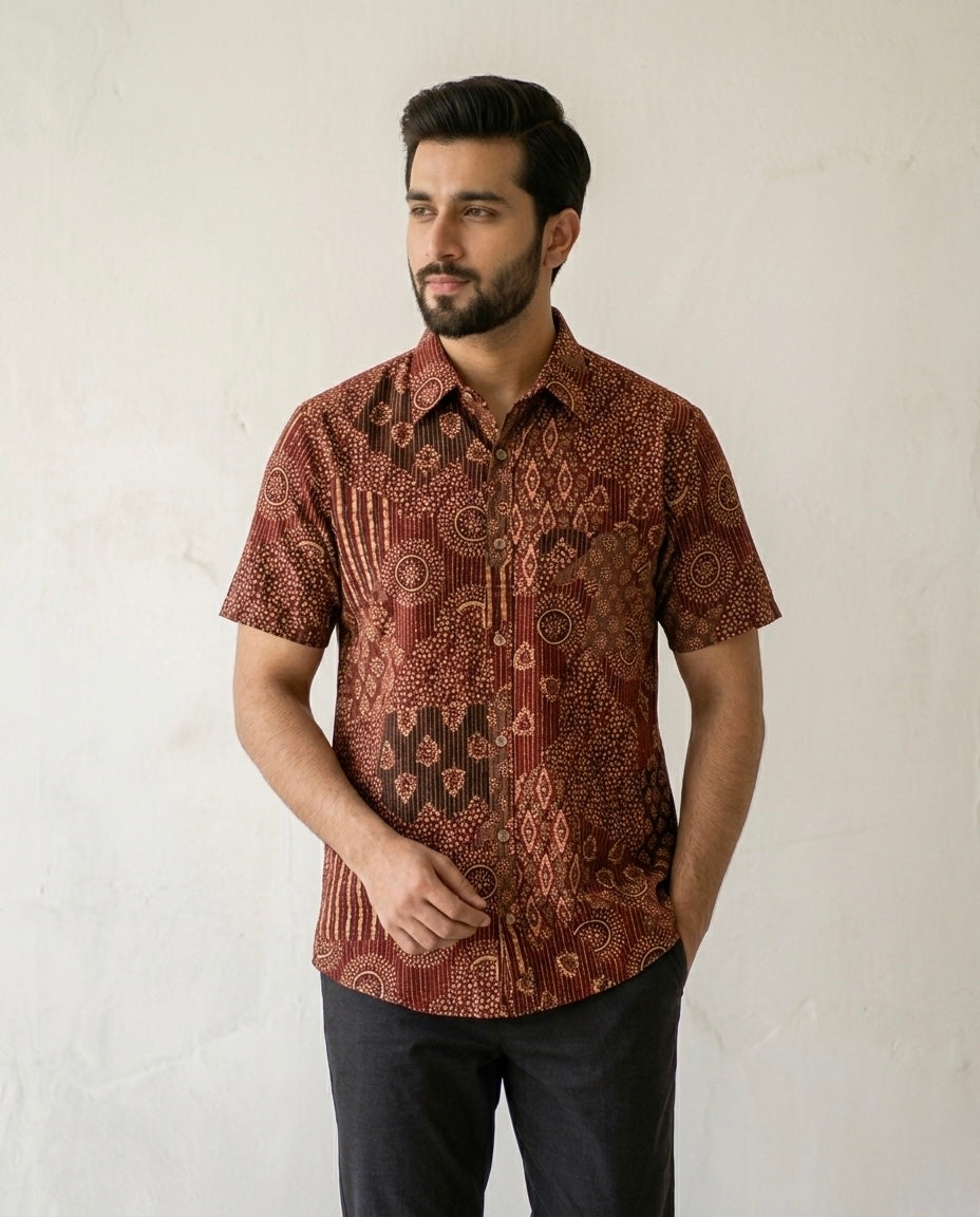 Ajrakh Cotton Half Sleeve Shirt