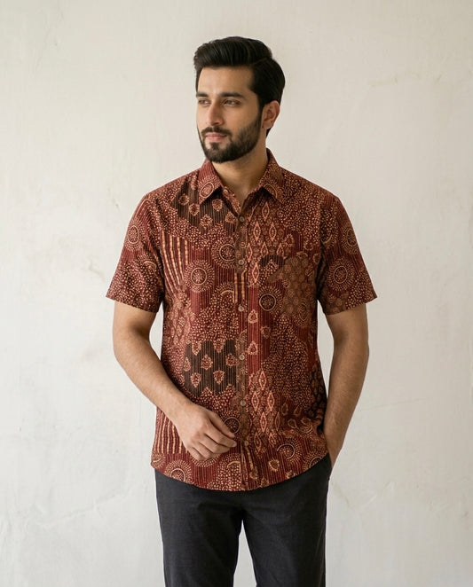 Ajrakh Cotton Half Sleeve Shirt