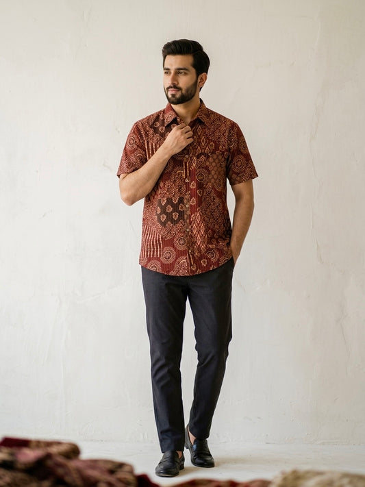 Ajrakh Cotton Half Sleeve Shirt