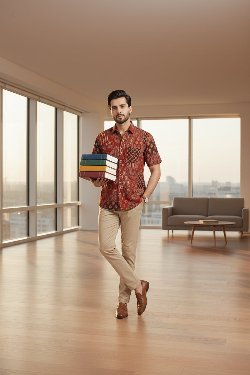 Ajrakh Cotton Half Sleeve Shirt